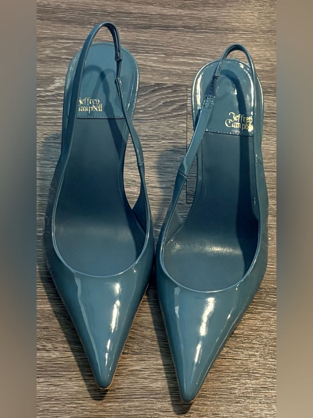 Jeffery Campbell Fusion Slingback Patent Leather Teal Pump Size 8.5 New No Box